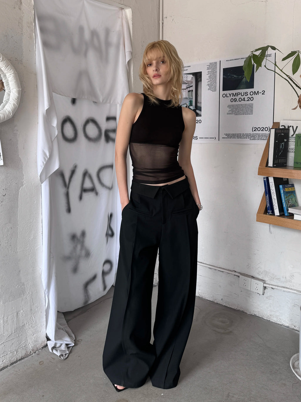 Mesh-Panelled Wool-Blend Tank Top