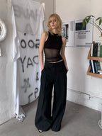 Mesh-Panelled Wool-Blend Tank Top