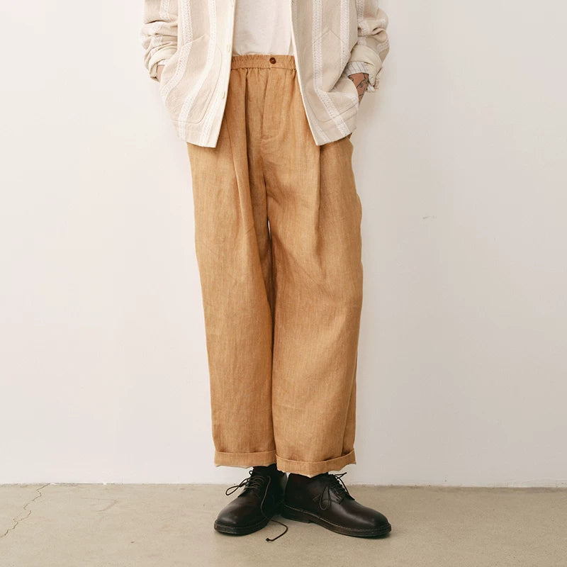 Linen Pleated Cropped Trousers