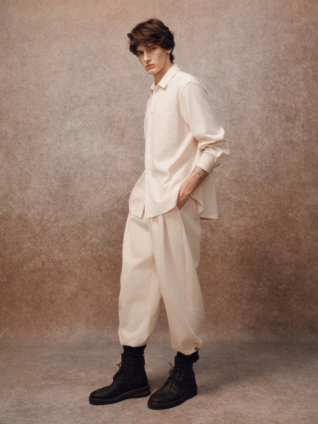 Herringbone Cotton Button-Down Shirt