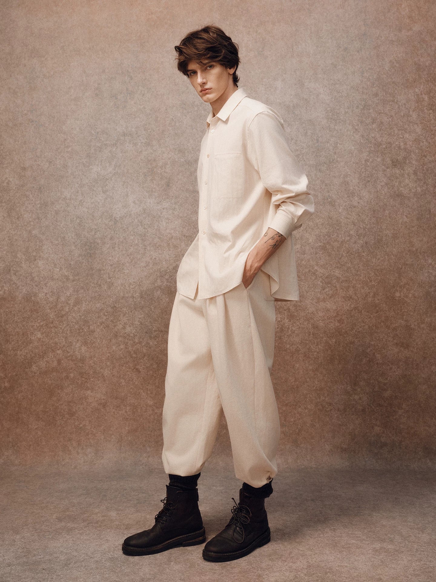 Herringbone Cotton Button-Down Shirt