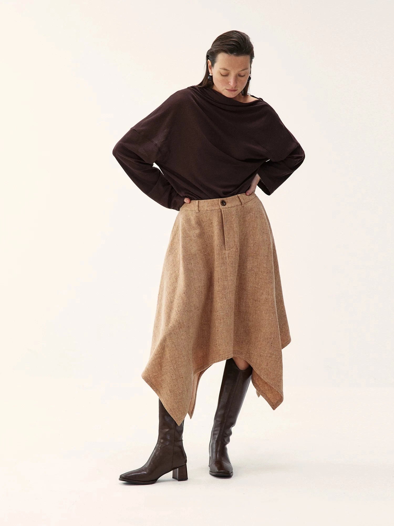 Wool Blend A-Line Midi Skirt
