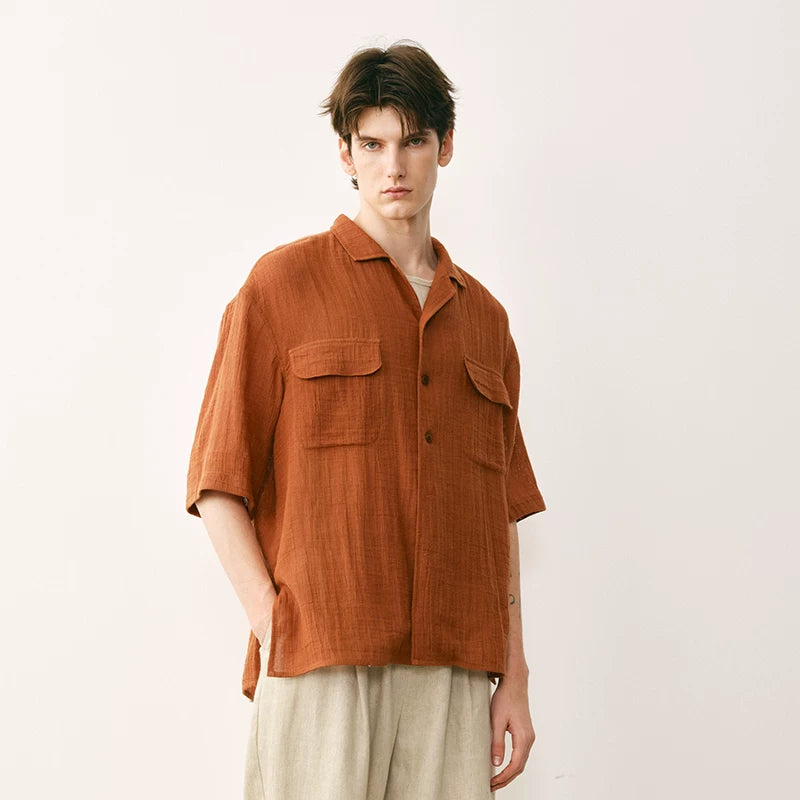 Cotton Ramie Cuban Collar Shirt