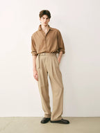 Wool Blend Pleated Belted Trousers