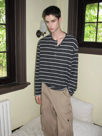 Striped Henley Long Sleeve Tee