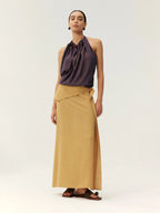 Linen Asymmetric Draped Midi Skirt