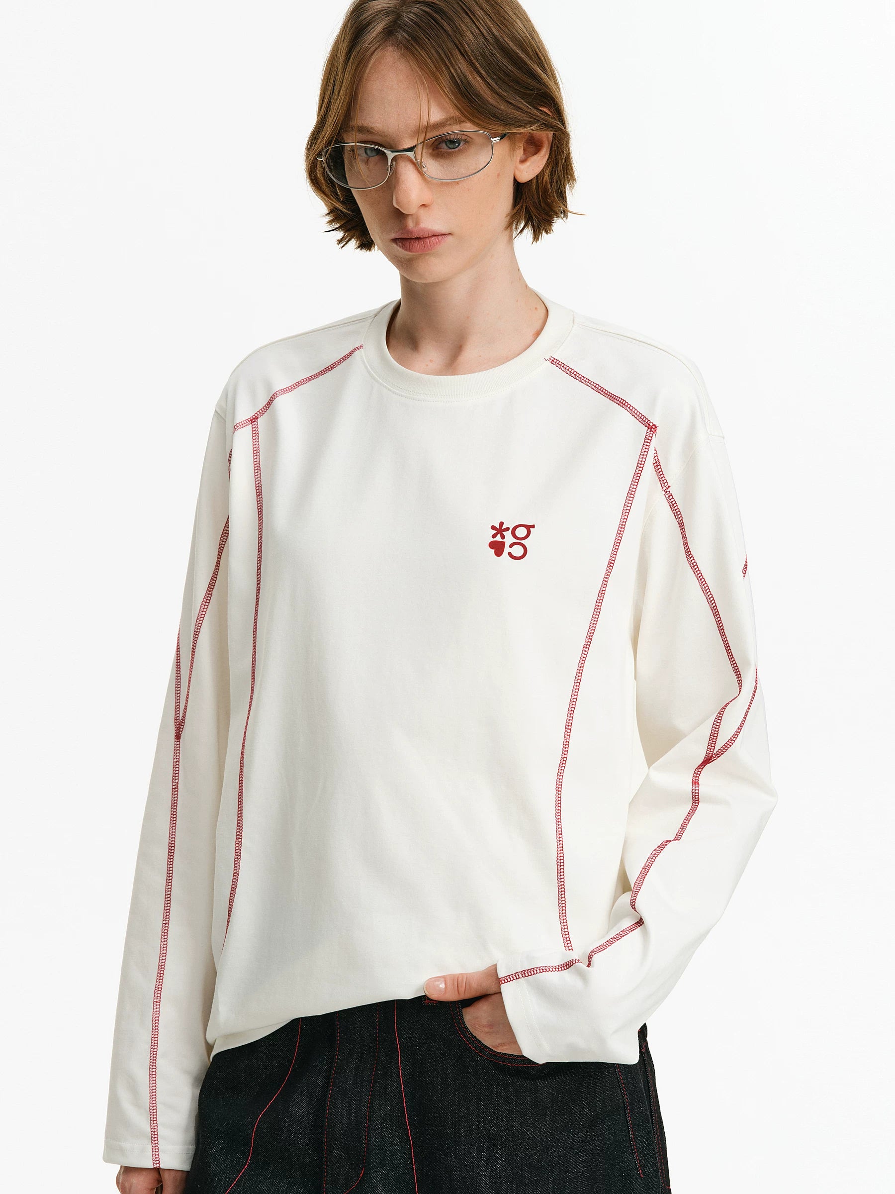 Contrast Stitch Long Sleeve Crewneck