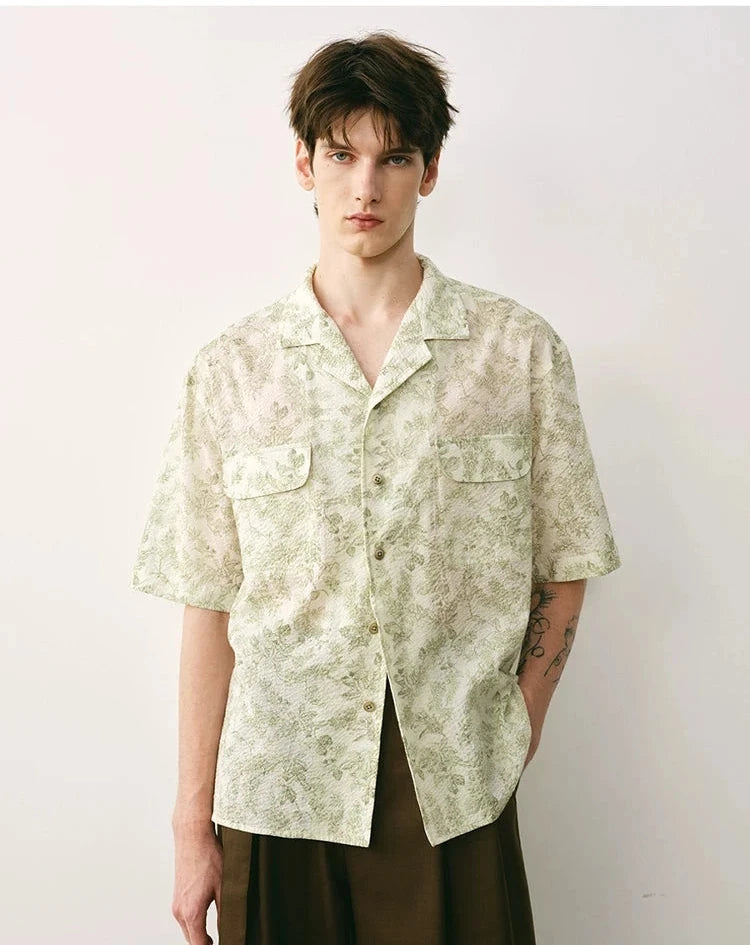 Botanical Print Cuban Collar Shirt