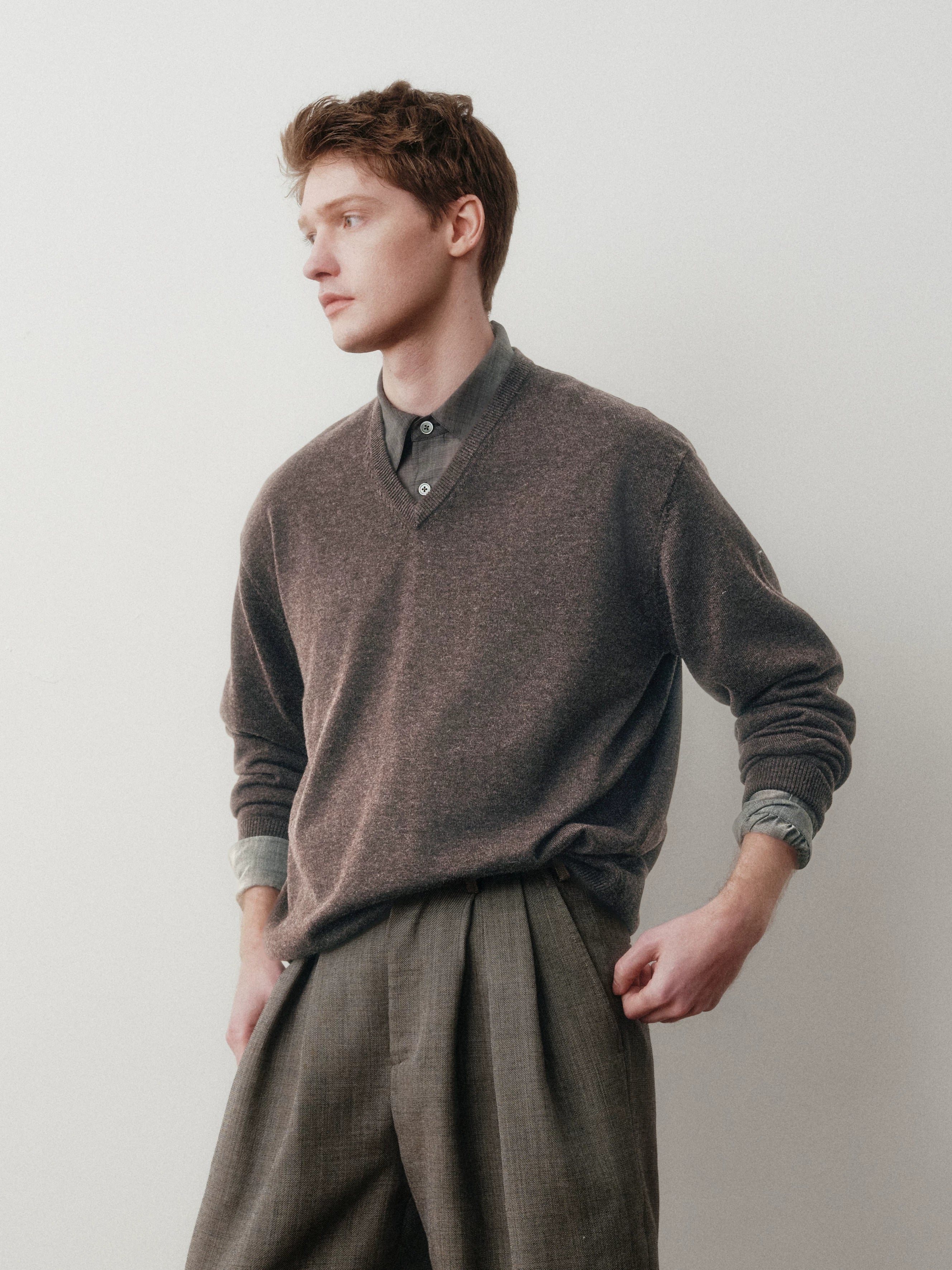 Merino Wool Cotton V-Neck Sweater