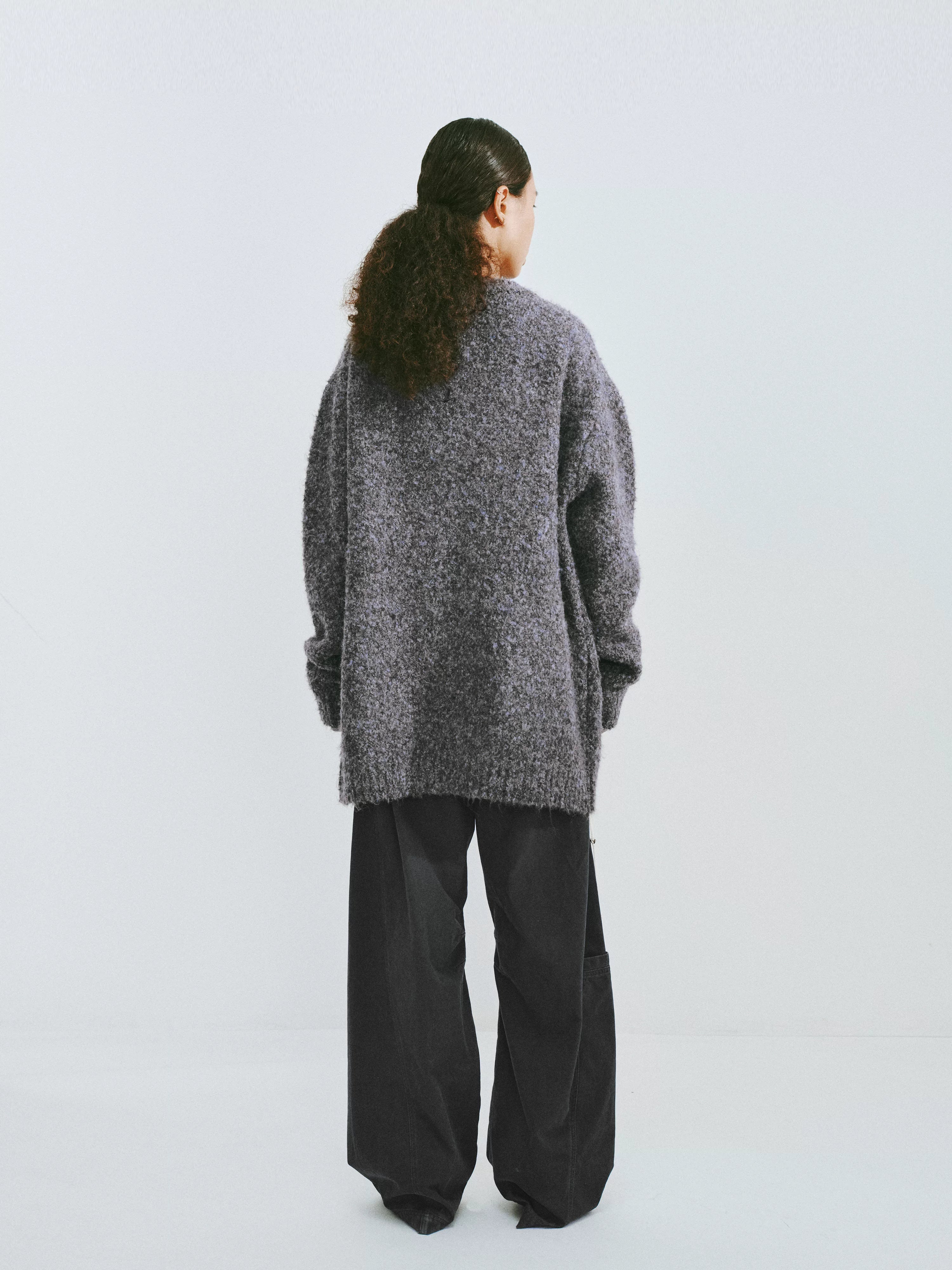 Textured Wool-Blend Loop Yarn Cardigan