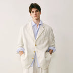 Linen Three-Button Tailored Blazer