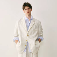 Linen Three-Button Tailored Blazer