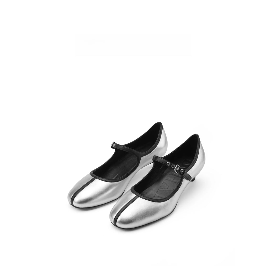 Metallic Lambskin Mary Jane Kitten Heels