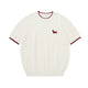 Puppy Embroidered Contrast Trim Knit Top