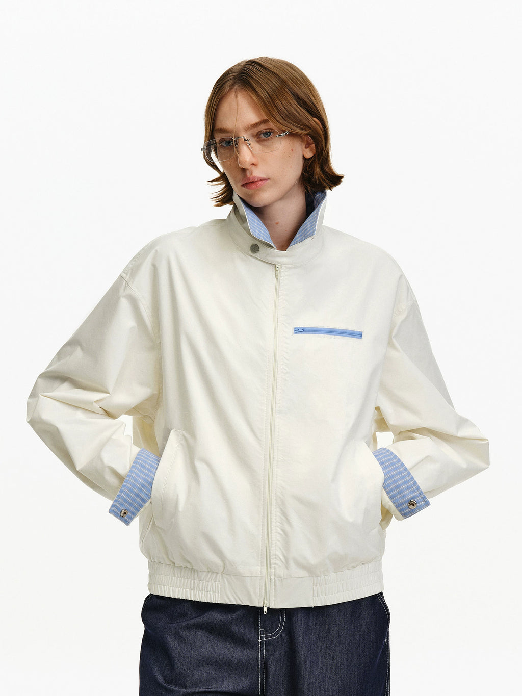 Convertible Plaid Collar Harrington Jacket