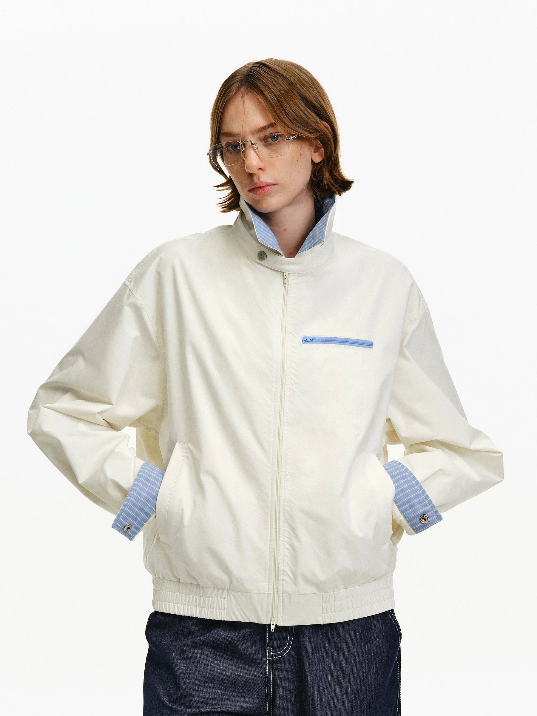 Convertible Plaid Collar Harrington Jacket