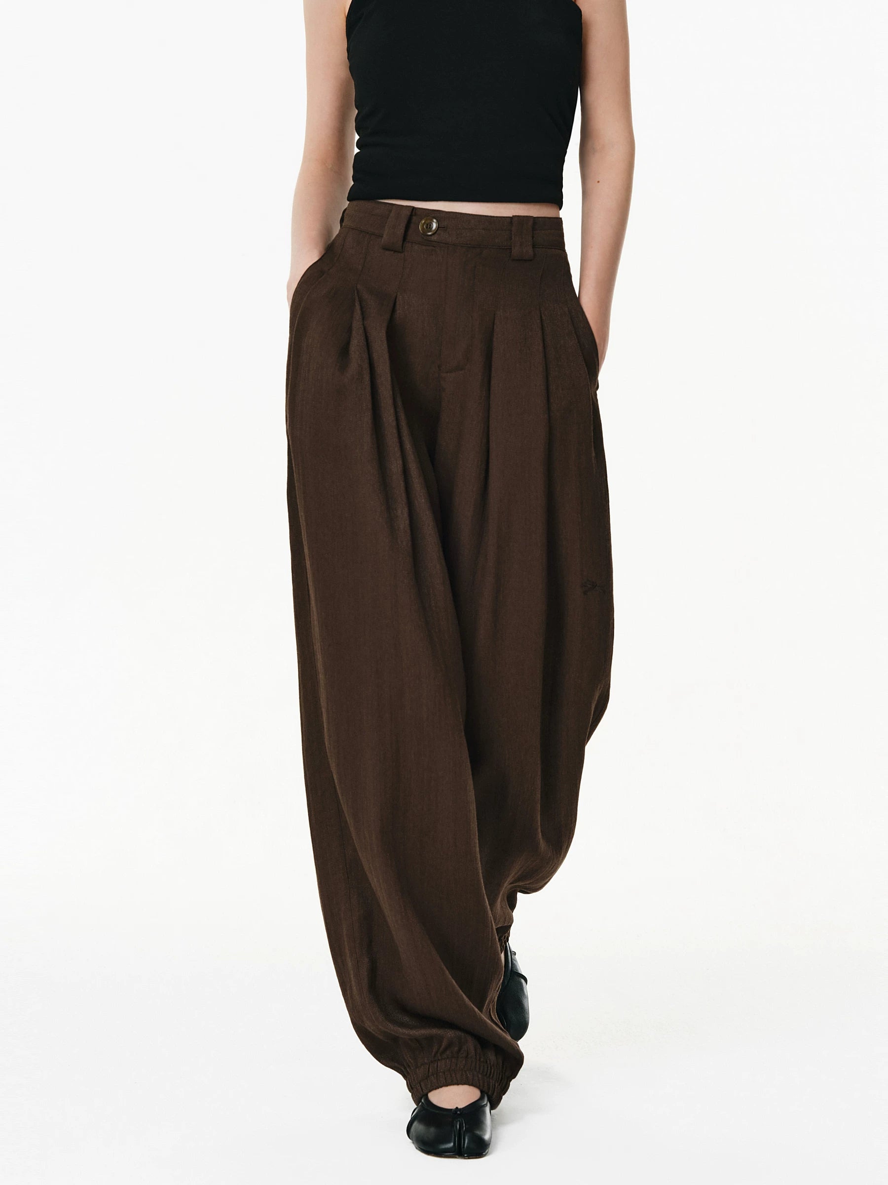 Linen Blend Pleated Wide-Leg Trousers