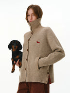 Wool Blend Embroidered Turtleneck Cardigan