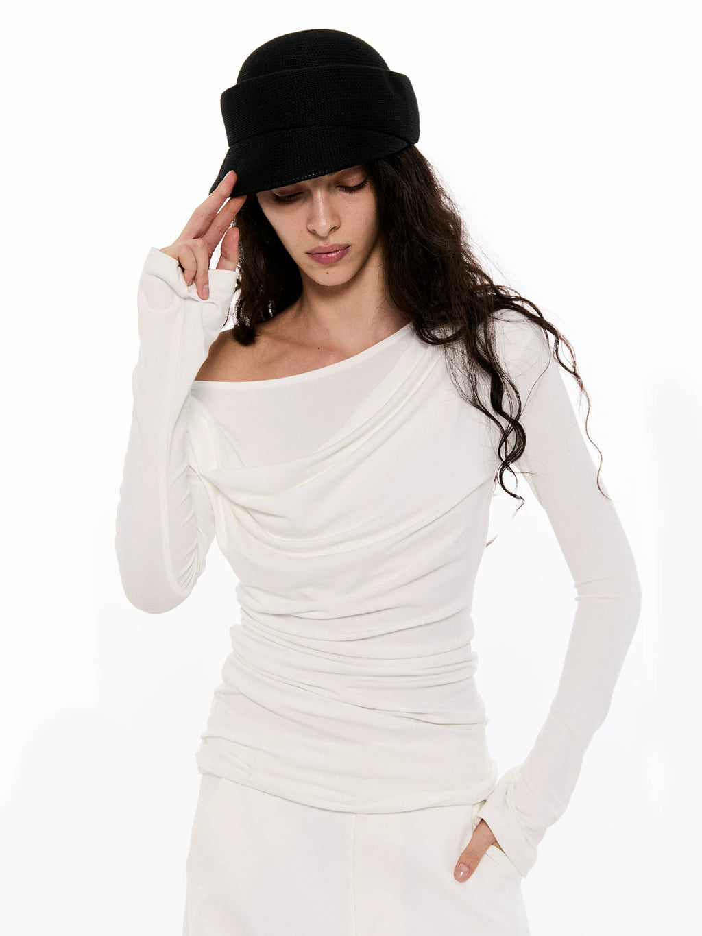 Draped Asymmetrical Modal Long Sleeve Top