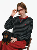 Striped Wool-Blend Henley Sweater