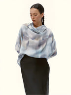 Abstract Print Silk Drape Blouse