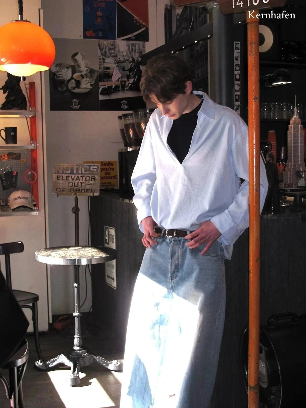 Oversized V-Neck Poplin Shirt