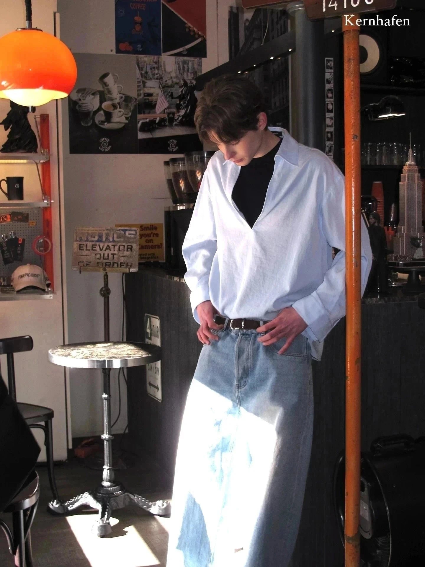 Oversized V-Neck Poplin Shirt
