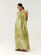 Abstract Print Halter Maxi Dress