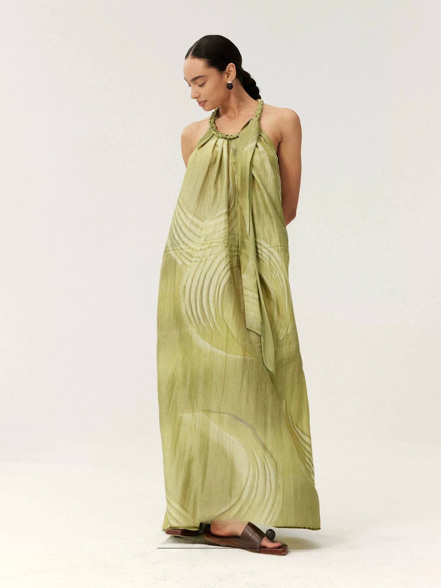 Abstract Print Halter Maxi Dress