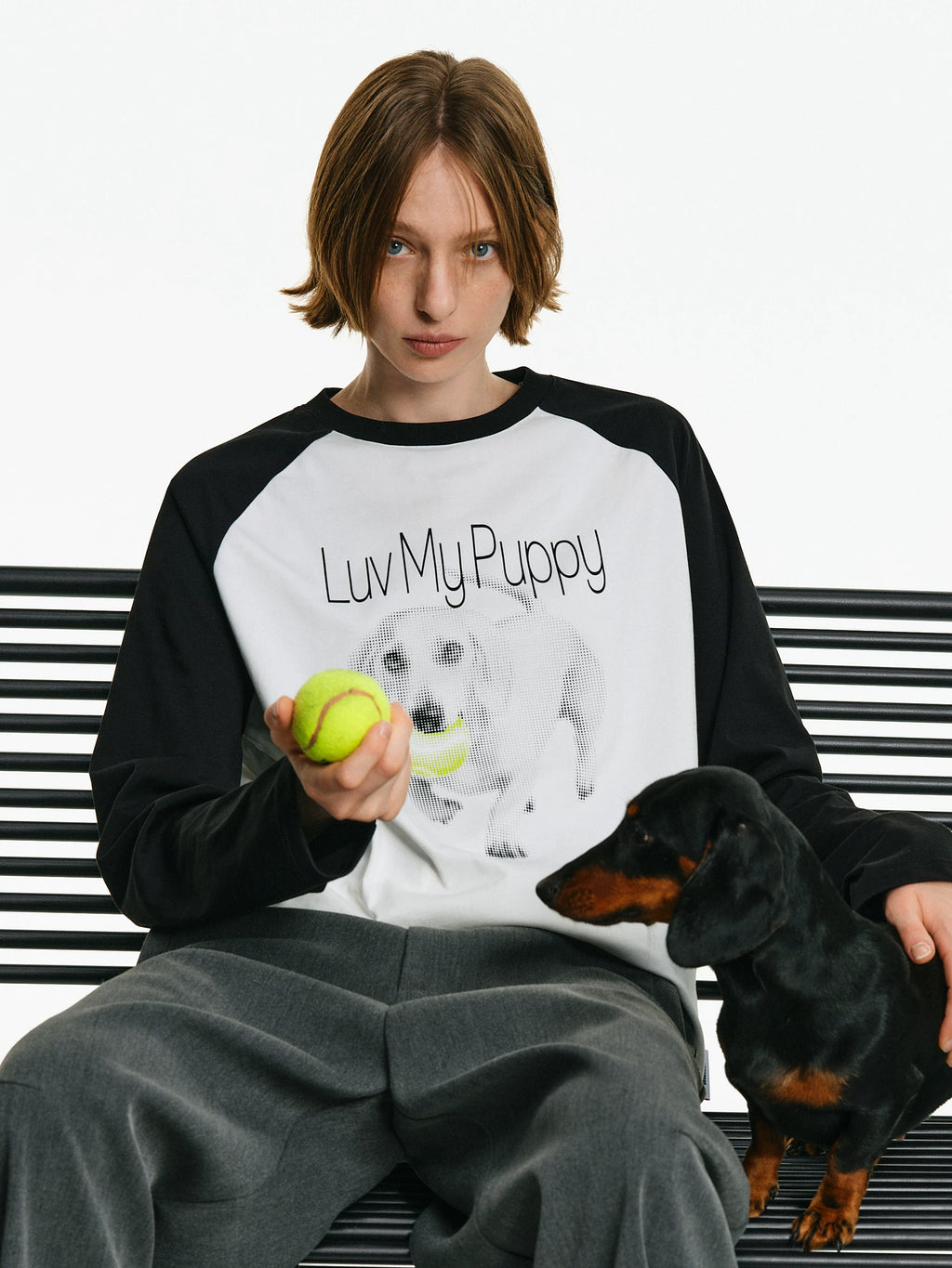 Puppy Graphic Raglan Long-Sleeve Tee