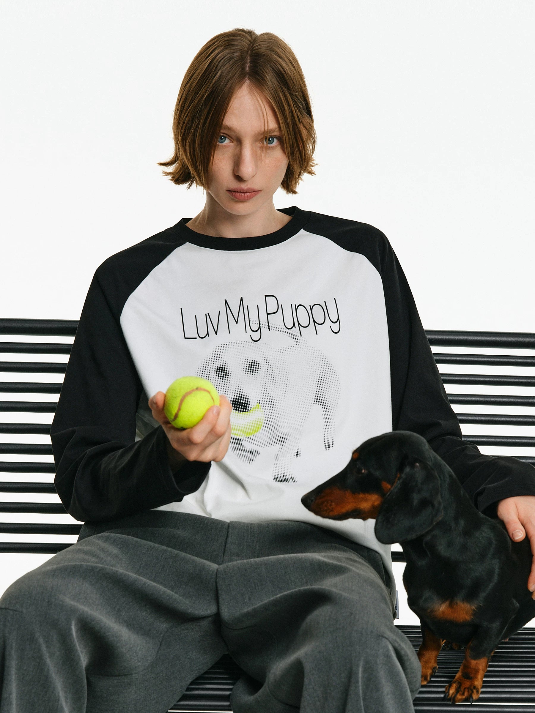 Puppy Graphic Raglan Long-Sleeve Tee