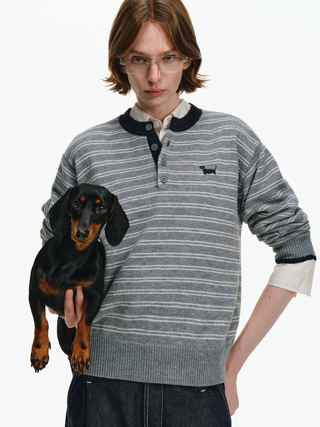 Striped Wool-Blend Henley Sweater