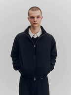 Striped Wool Stand Collar Bomber Jacket