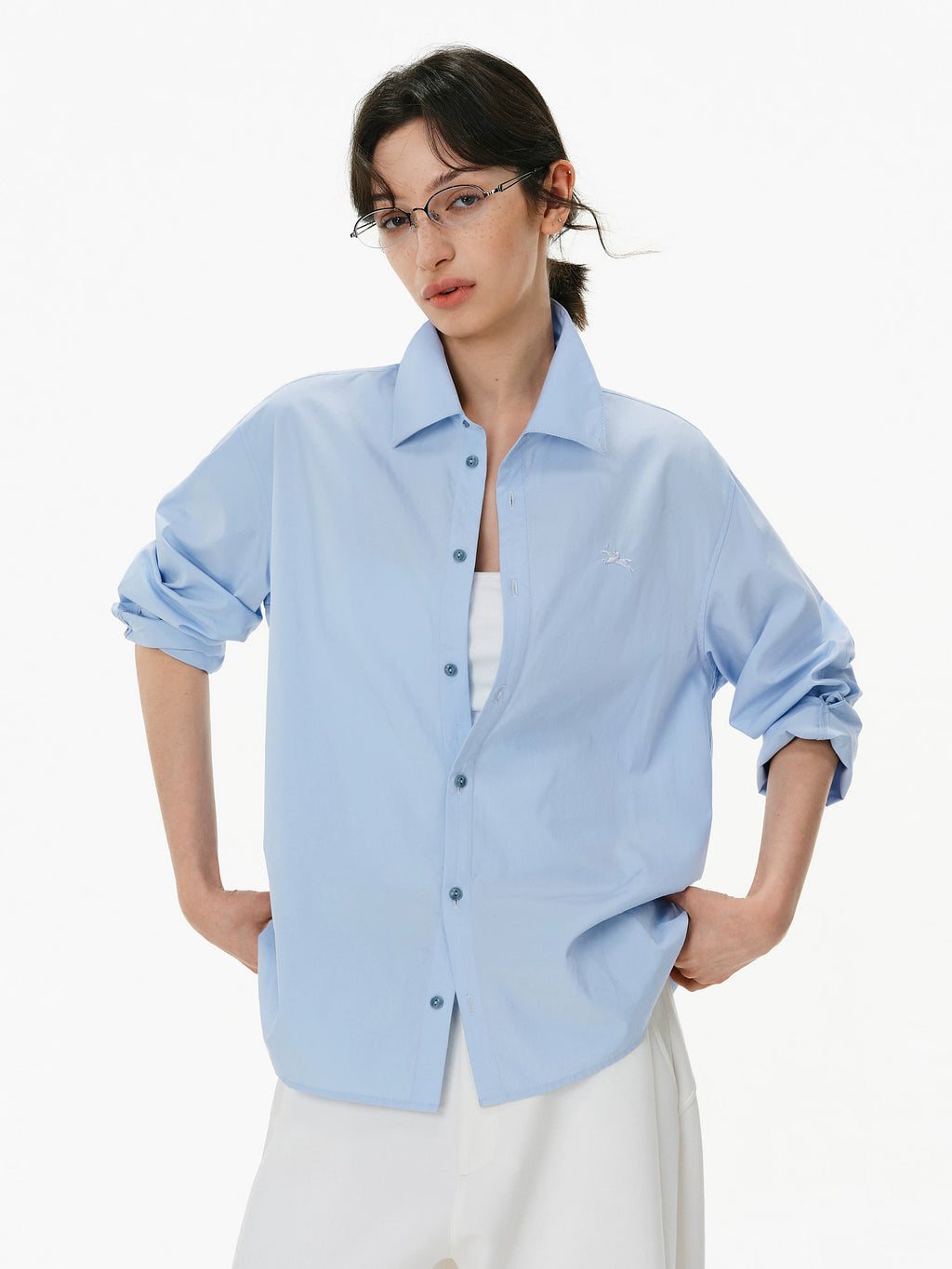 Lyocell Cotton Embroidered Button-Down Shirt