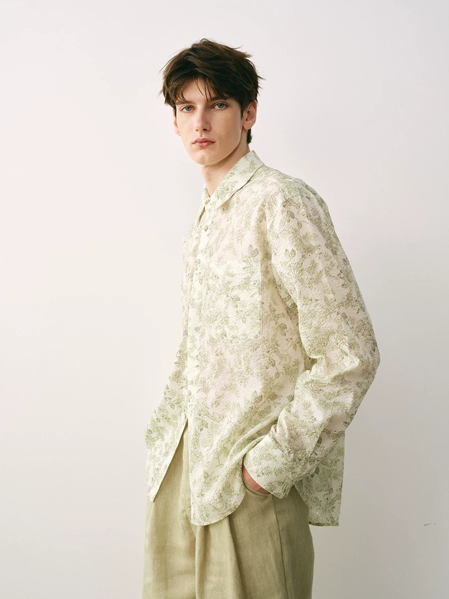 Botanical Print Linen Blend Shirt