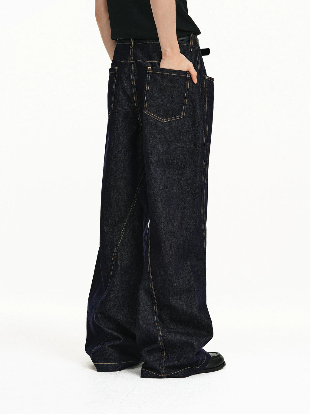 Bias-Cut Raw Denim Flared Jeans