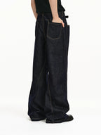 Bias-Cut Raw Denim Flared Jeans