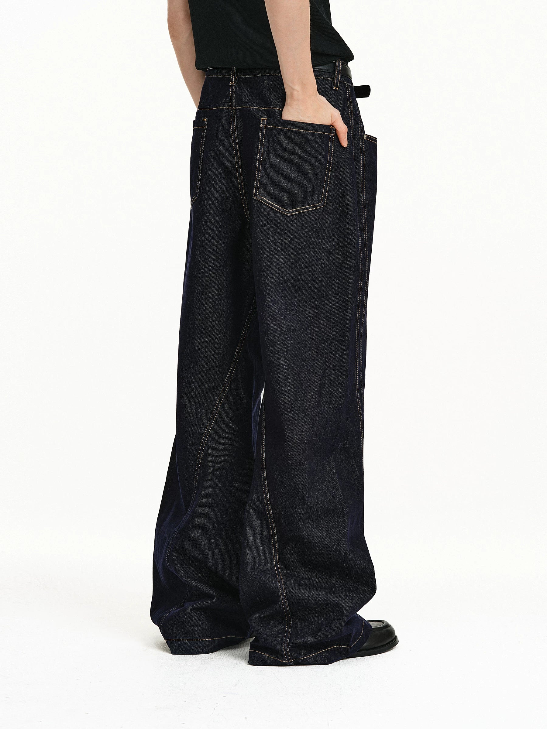 Bias-Cut Raw Denim Flared Jeans