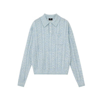 Textured Wool Blend Polo Sweater