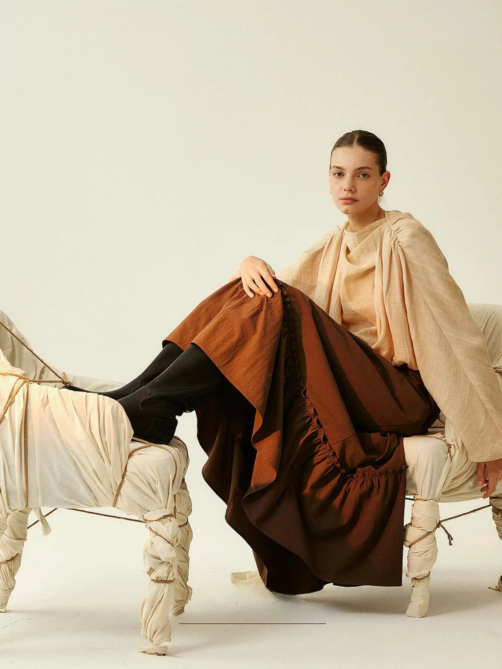 Deep Brown Pleated Maxi Skirt