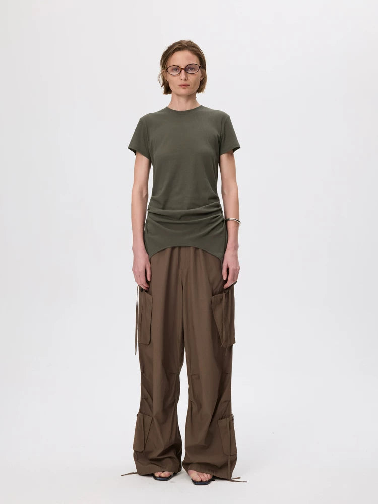 Glossy Multi-Pocket Cargo Trousers