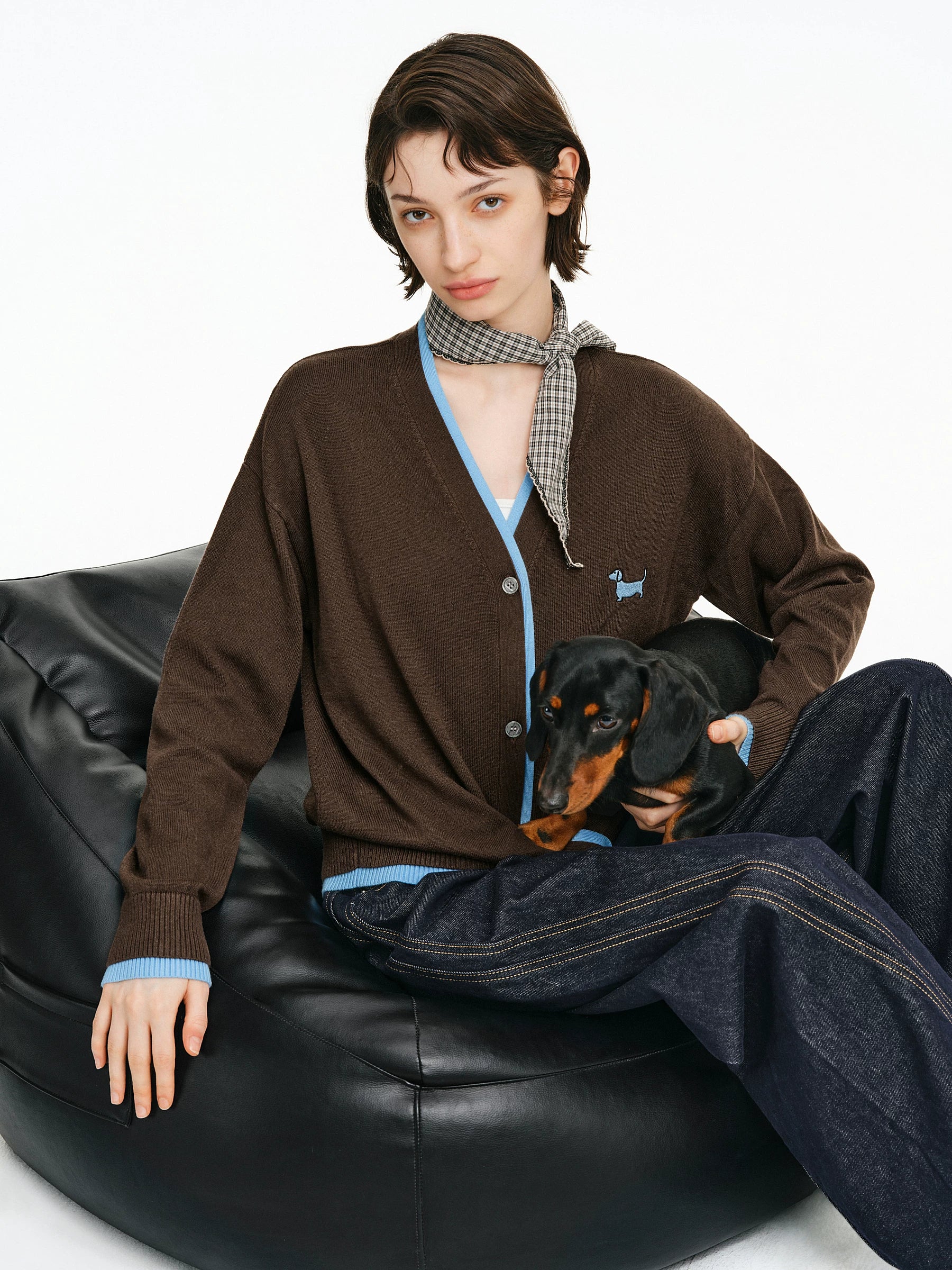 Embroidered Wool Blend V-Neck Cardigan