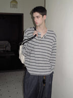 Striped Henley Long Sleeve Tee