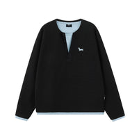 Embroidered Waffle Knit Henley