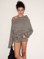 Striped Off-Shoulder Knit Sweater