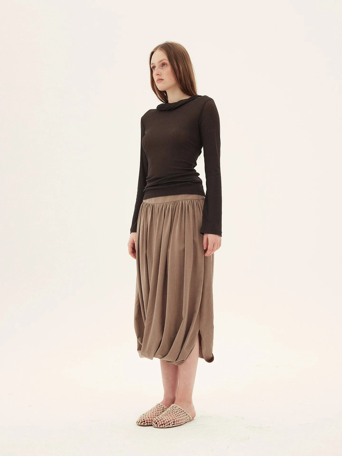 Sand-Washed Pleated Lantern Skirt