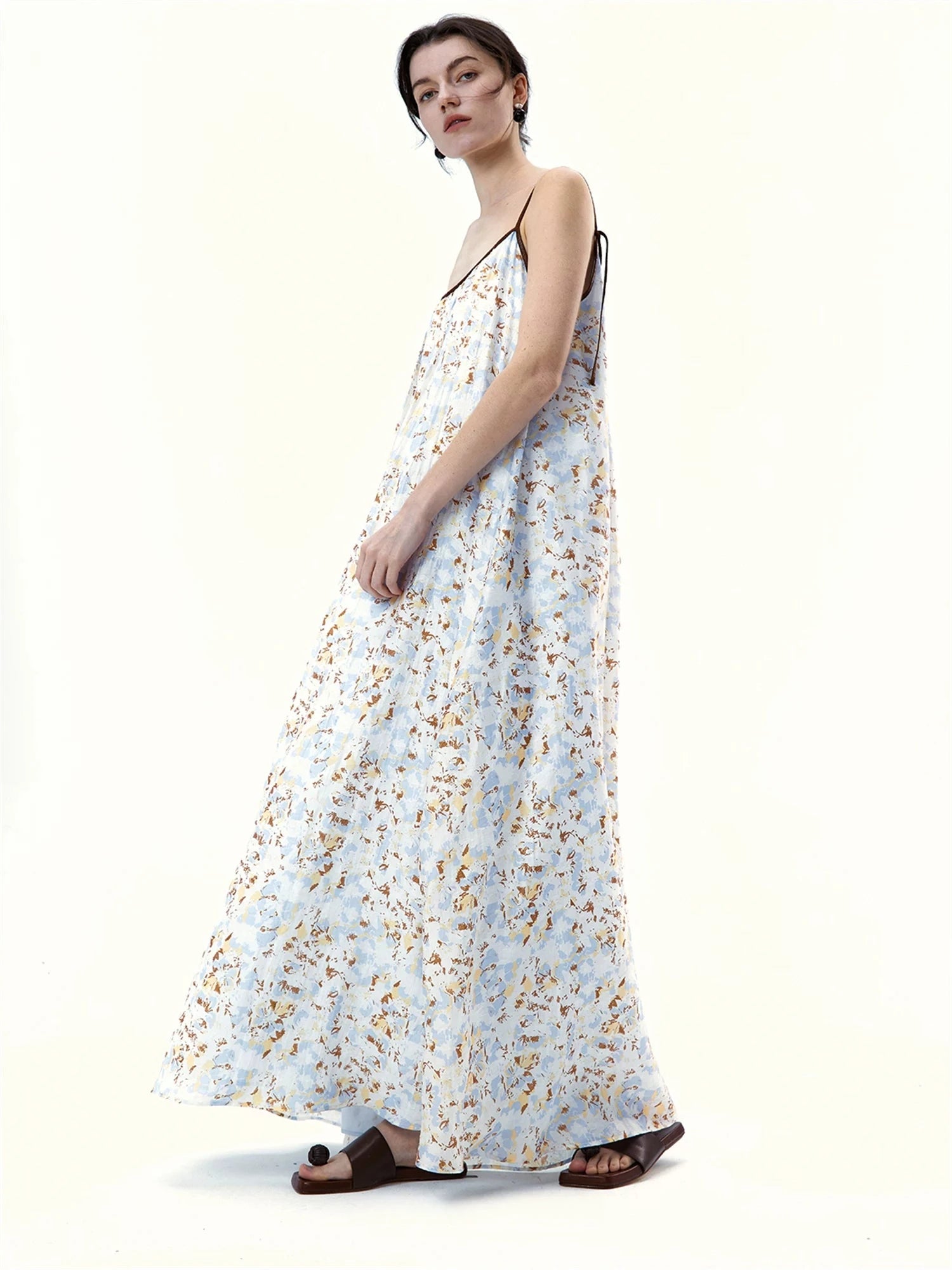 Naples Garden Floral Leather-Belted Dress