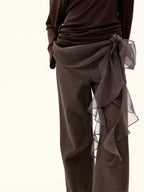 Tulle-Accented High-Waisted Straight Jeans