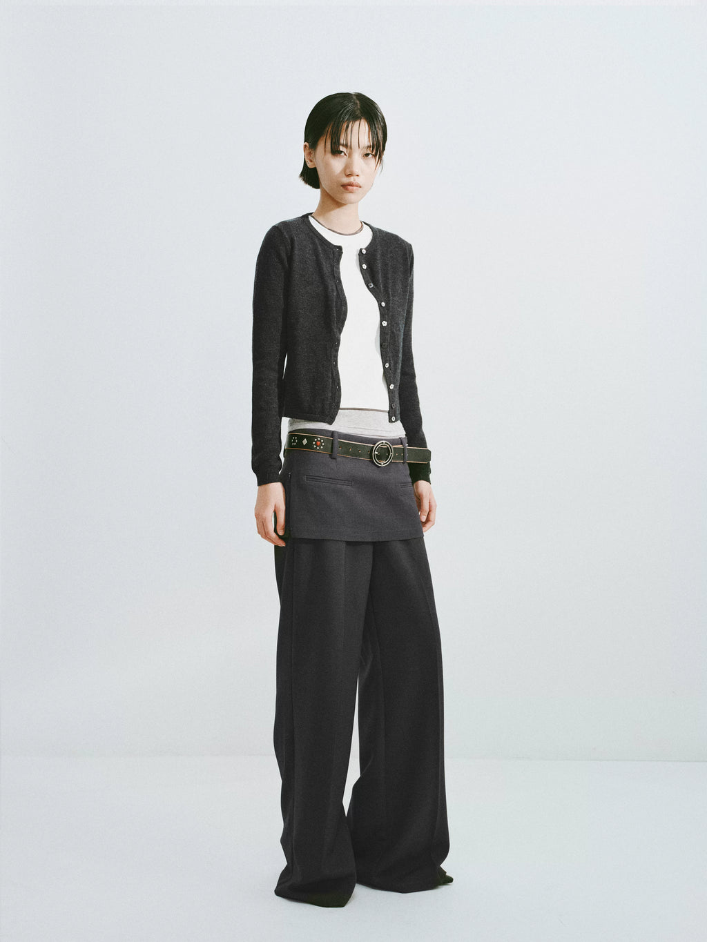 Cropped Wool Button-Down Cardigan