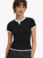 Embroidered V-Neck Layered T-Shirt
